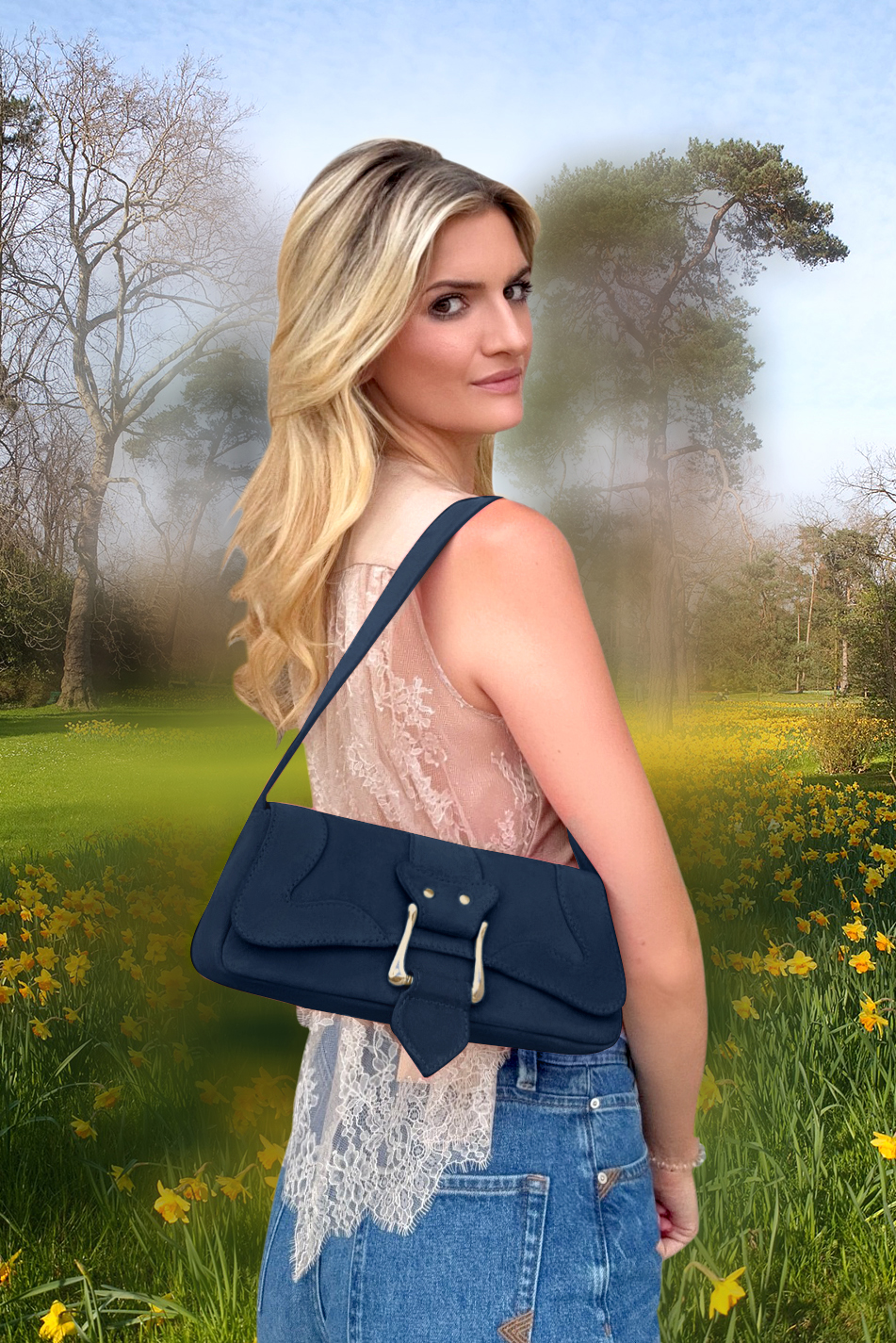 Dress small handbag in navy blue leather - Worn view
